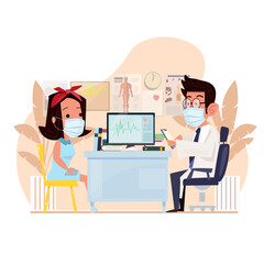 Doctor with patient wearing mask on  appointment at hospital