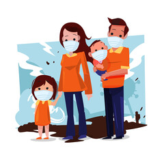 family wearing mask - vector illustration