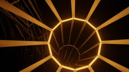 3D illustration graphic of seamless looping inside a metallic structure.