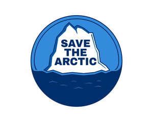 Save the Arctic. Campaign to protect the Arctic. Climate change and environmental concept. Iceberg on the water.