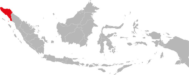 Aceh province isolated on indonesia map. Gray background. Business concepts and backgrounds.