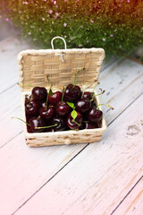 Cherry put on basket,fresh fruit