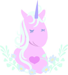 Unicorn, Valentine's Day, Valentine card, Unicorn illustration vector. Cute unicorn. Love, heart, fairy tale, magic.
