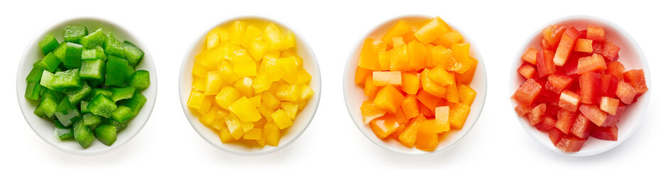 Bowl of chopped bell pepper, from above