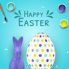 Easter poster template with 3d realistic  Easter eggs.  Template for advertising, poster, flyer, greeting card.  Vector Illustration EPS10