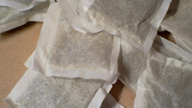 production of herbal tea in tea bags.paper tea bags close up