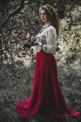 Fototapeta premium Woman in Victorian romantic , costumes for ladies. Medieval gothic lace clothes