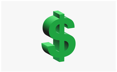Green Dimensional American Dollar Sign. Vector USA Dollar, Three Dimensional Single Object.