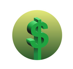 Green Dimensional American Dollar Sign. Vector USA Dollar, Three Dimensional Single Object.