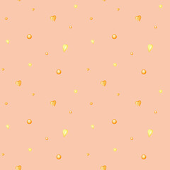 Seamless pattern heart Valentine's Day, love Greeting card concept. Watercolor texture for scrapbooking. Wedding, banner, poster design. Hand drawn yellow hearts on peach background