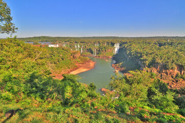 Iguazú Falls or Iguaçu Falls  waterfalls of the Iguazu River on the border of the Argentine and  Brazil