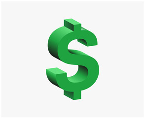 Obraz premium Green Dimensional American Dollar Sign. Vector USA Dollar, Three Dimensional Single Object.