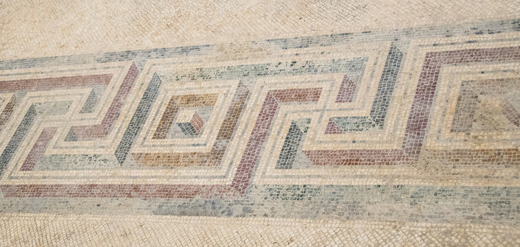 Ancient Roman Mosaic in Naples, Oplontis, the villa of Poppea, wife of Cicero, destroyed by the eruption of the Mount Vesuvius in the archaeological area of ​​Torre Annunziata