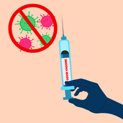 hand holding syringe with medicine of covid 19