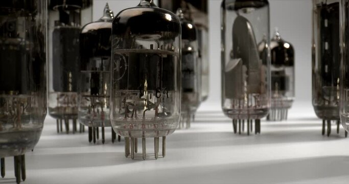 The concept of antiques in the modern world. Close up of old radio components. Zoom out, Close up. High quality.