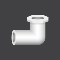 PVC plastic pipe fitting vector icon. 90 degree elbow adapter with slip socket opening 1 end and female NPT thread. Part for pipeline system, plumbing, sewage, drainage, waste, vent and water supply.