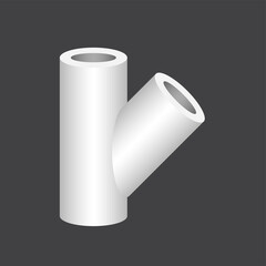 PVC plastic pipe fitting vector icon. 3 way 45 Degree (WYE) with slip socket opening 3 end (solvent weld). For connect pipe in pipeline for plumbing, drainage, vent, waste, sewage and water supply.