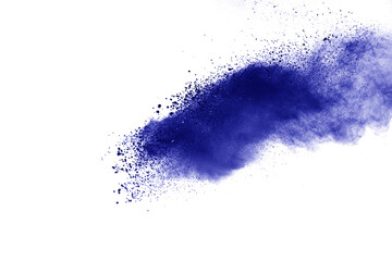 Blue powder explosion isolated on white  background.