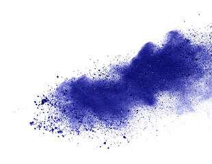 Blue powder explosion isolated on white  background.