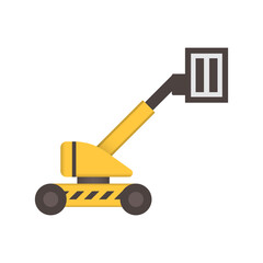 Straight or telescopic boom lift vector icon. Aerial work platform or elevator. Consist of boom, bucket operated by hydraulic. For transportation, maintenance, construction, service at height level.