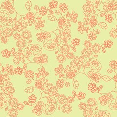 Seamless pattern of abstract plants on a light yellow background for textiles.