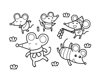 Mouse party for new year without color for color book