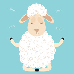 Cute fluffy sheep cartoon character. Design element for greeting card or invitation