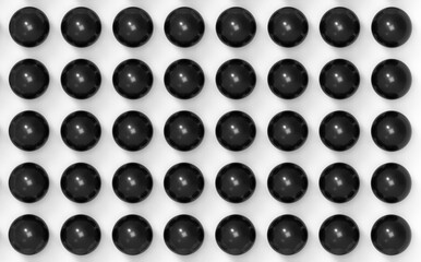 3d rendering. black sphere ball on white wall background.
