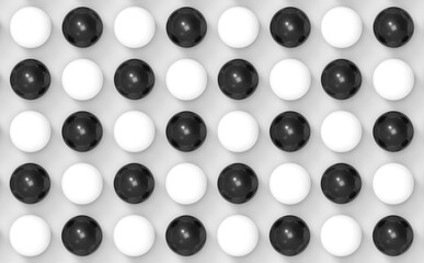 3d rendering. Black and white sphere ball as chess board wall background.