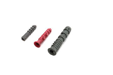 self-tapping screws and plugs for dowel on a white background for design