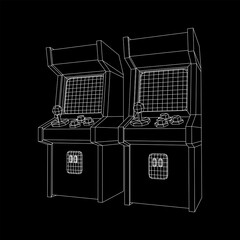 Arcade retro game machine. Wireframe low poly mesh vector illustration.