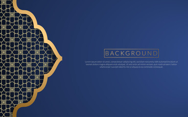 Background islamic arabic culture golden art deco template , frame decoration islam background ornament template gold , business blue background gradient