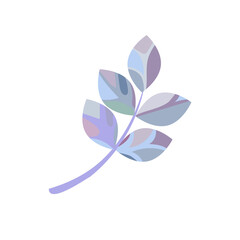 Beautiful abstract slip on white isolated background, vector blue leaved stick in Flat design style, isolated propagule with leaves, concept of Nature, Eco, Plants and Trees, Seasons.