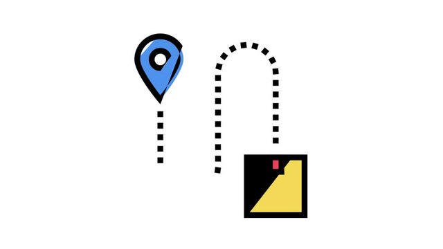 direction abd location delivery box animated color icon. direction abd location delivery box sign. isolated on white background