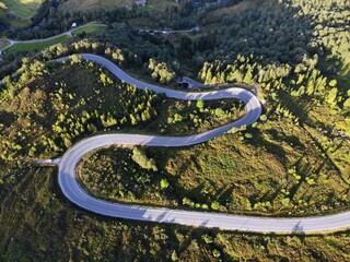 Winding road drone view