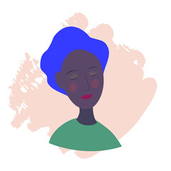 Black woman ethnicity feminism women's rights concept icon. Beautiful cool face portrait detail. African American female single mother. Freedom hope empowerment. Content happy smile pride. Girl power.