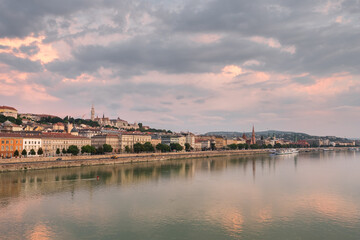 Landscape of the Buda side of Budapest at sunrise