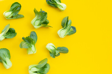 Bok choy on yellow background.