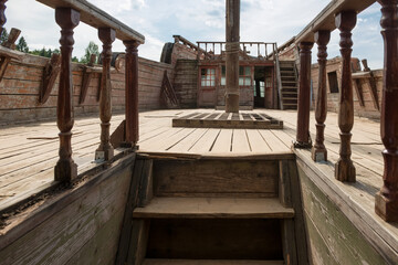 On the deck of an old destroyed pirate sailboat