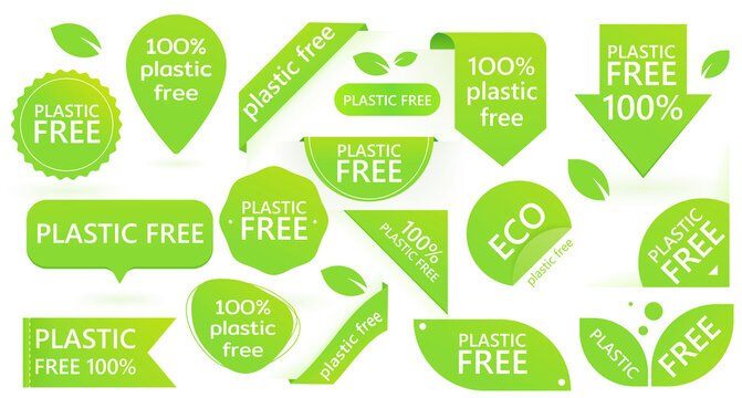 Green plastic free badge. Environment pollution. Template design.