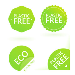 Green plastic free badge. Environment pollution. Template design.