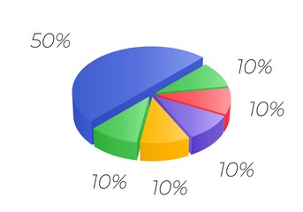 3d pie. Isometric cycle diagram for infographics. Vector chart can be used for graph.