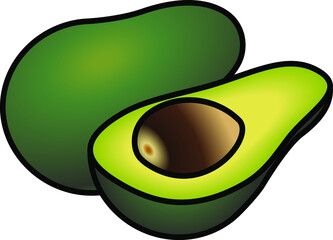 Avocados - one whole and one sliced open.