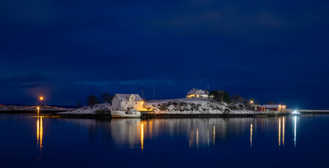 Obraz premium Light in winter darkness - Buholmen Brønnøysund Nordland county,Helgeland,Nordland county,Norway,scandinavia,Europe