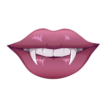 Vampire mouth with fangs. Mouth with long pointed canine teeth. Vector illustration EPS10