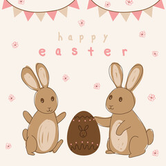 Happy Easter chocolate egg and Easter bunnies