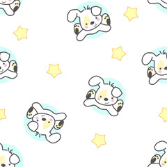 Pattern with puppy and stars on a white background