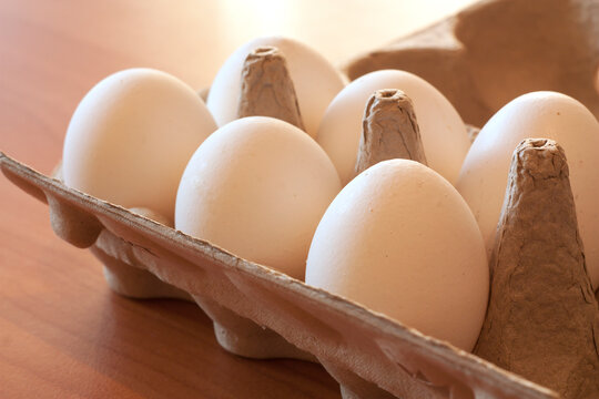 Chicken eggs in factory open packaging