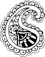 Paisley patterns. Stylized folk ornament. Abstract composition. East style. Graphic hand-drawn illustration. Print, textile, paper, fabric, background. Vintage, retro, sketch, doodle. Monochrome black