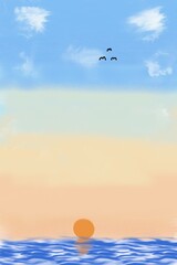 .In the evening sky, the sunset, the birds fly back to the nest.